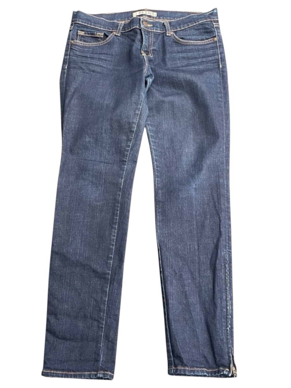 J BRAND Dark Wash The Deal: Skinny Leg Zipper Hem Mid-Rise Jeans (30x29)
